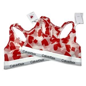 Calvin Klein NWT Modern Cotton Unlined Valentine's Day Bralette 2 Pk S Red White